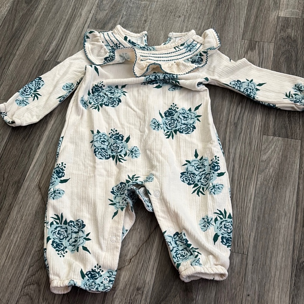 Wonder Nation Cream and Blue Floral Jumpsuit